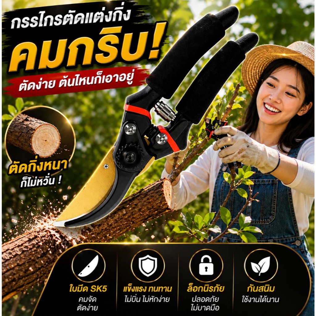 ✂️กรรไกรตัดกิ่ง กรรไกรตัดกิ่งไม้ SK5 แท้ คมกริบแรงทด ตัดกิ่งไม้หนา ด้ามกันลื่น สปริงเด้ง พร้อมส่ง🚀