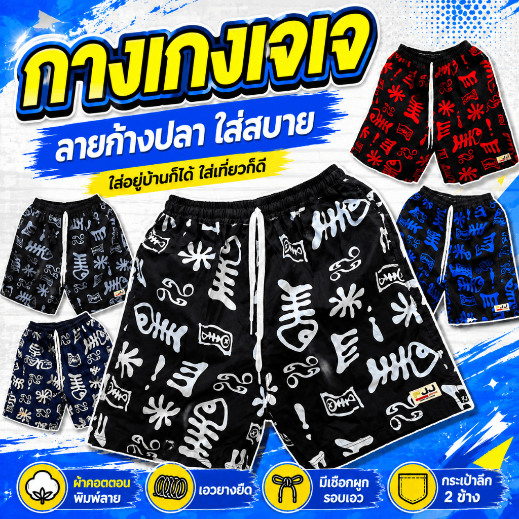 กางเกงเจเจแท้ ไซส์ M/L/XL ลาย "ก้างปลาสี" ราคาปลีก ผ้านิ่มหนา ใส่สบาย ผู้ชาย ผู้หญิง ลำลอง มีกระเป๋า