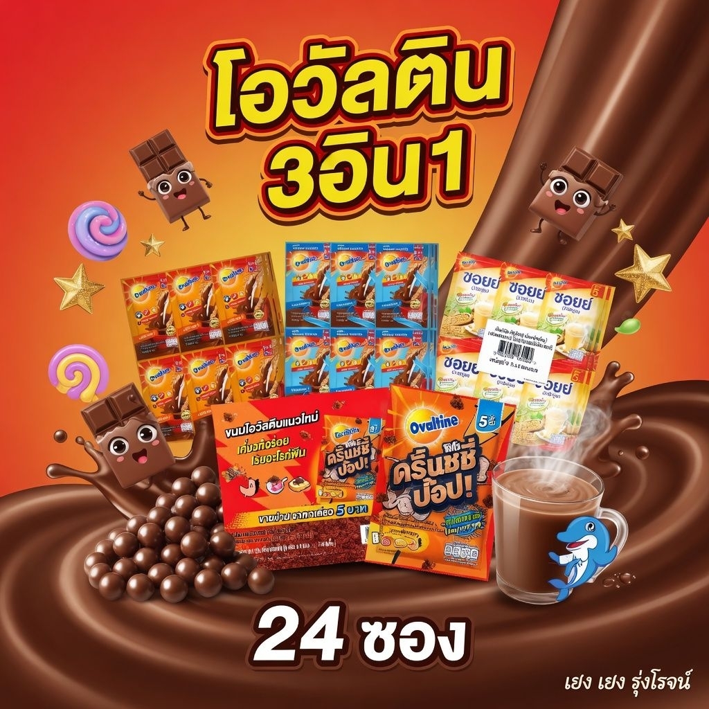 [แพ็ค24ซอง] โอวัลติน เครื่องดื่มรสช็อกโกแลต รสนมผสมไวท์มอลต์ โอวัลตินอัดเม็ด