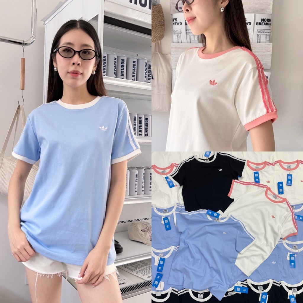 🍊 VL 5285 เสื้อยืดแขนสั้น คอกลม แต่งแถบ ผ้าดีใส่สบาย