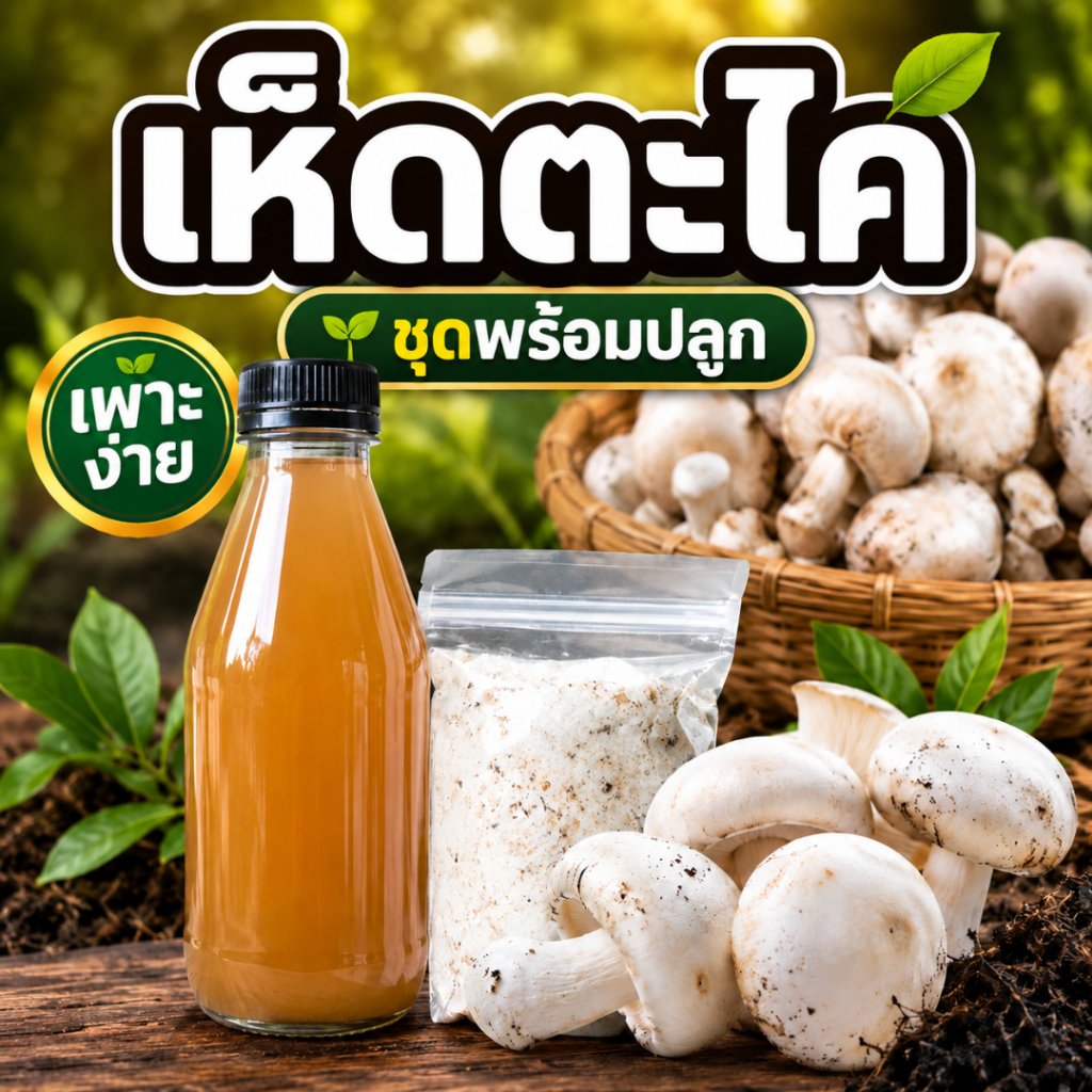 ชุดเช็ทหัวเชื้อเห็ดตะไคแท้ 1ชุด สูตรเข้มข้น ปลูกง่าย เชื้อแน่น