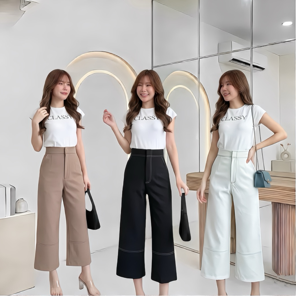 K02-minny pants กางเกงขายาวทรงกระบอกเย็บตะเข็บทูโทน