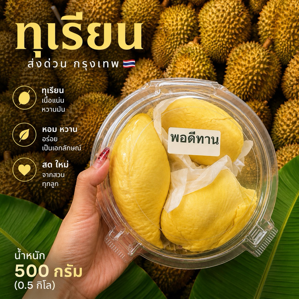 ส่งด่วน กทม 🇹🇭 ทุเรียน หมอนทอง เม็ดเล็ก พอดีทาน 0.35-0.45 กิโล แนะนำ เนื้อกำลังดี หวาน ไม่เละเกิน รับประกันความอร่อย
