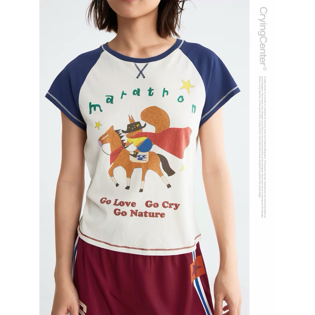 CryingCenter เสื้อยืดเบบี้ทีคอกลมผ้านุ่ม Marathon Retro Baby Tee