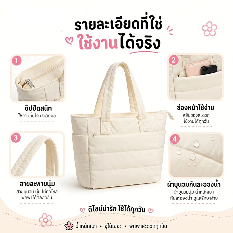 กระเป๋าถือผ้าฝ้ายกันน้ำ ทรงโท้ท thumbnail 10