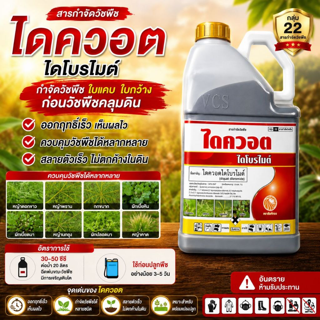 ไดควอต ไดโบรไมด์ (Diquat Dibromide) สารกำจัดวัชพืช กลุ่ม 22 ซิดนียื