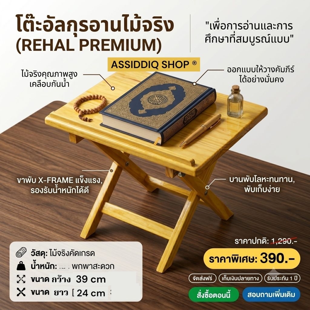 ราฮาไม้ โต๊ะรองหนังสือ แบบพับเก็บได้(รุ่นไม้หนาพรีเมี่ยม)