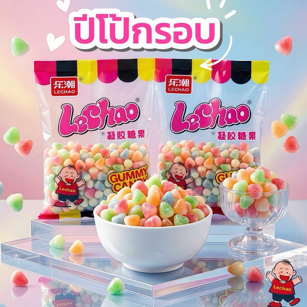 LeChao PiPo เยลลี่ปีโป้กรอบสีสันสดใส หวานมัน เคี้ยวกรุบ รสชาติผลไม้เต็มเม็ด ขนาดสุดคุ้ม 1 กิโลกรัม