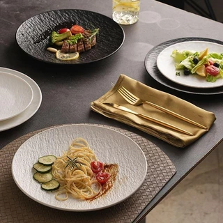 จานอาหารดำ-ขาว สไตล์โมเดิร์น ลายผิวสวย น้ำหนักเบา ใช้ได้ทั้งร้านอาหารและครัวเรือน