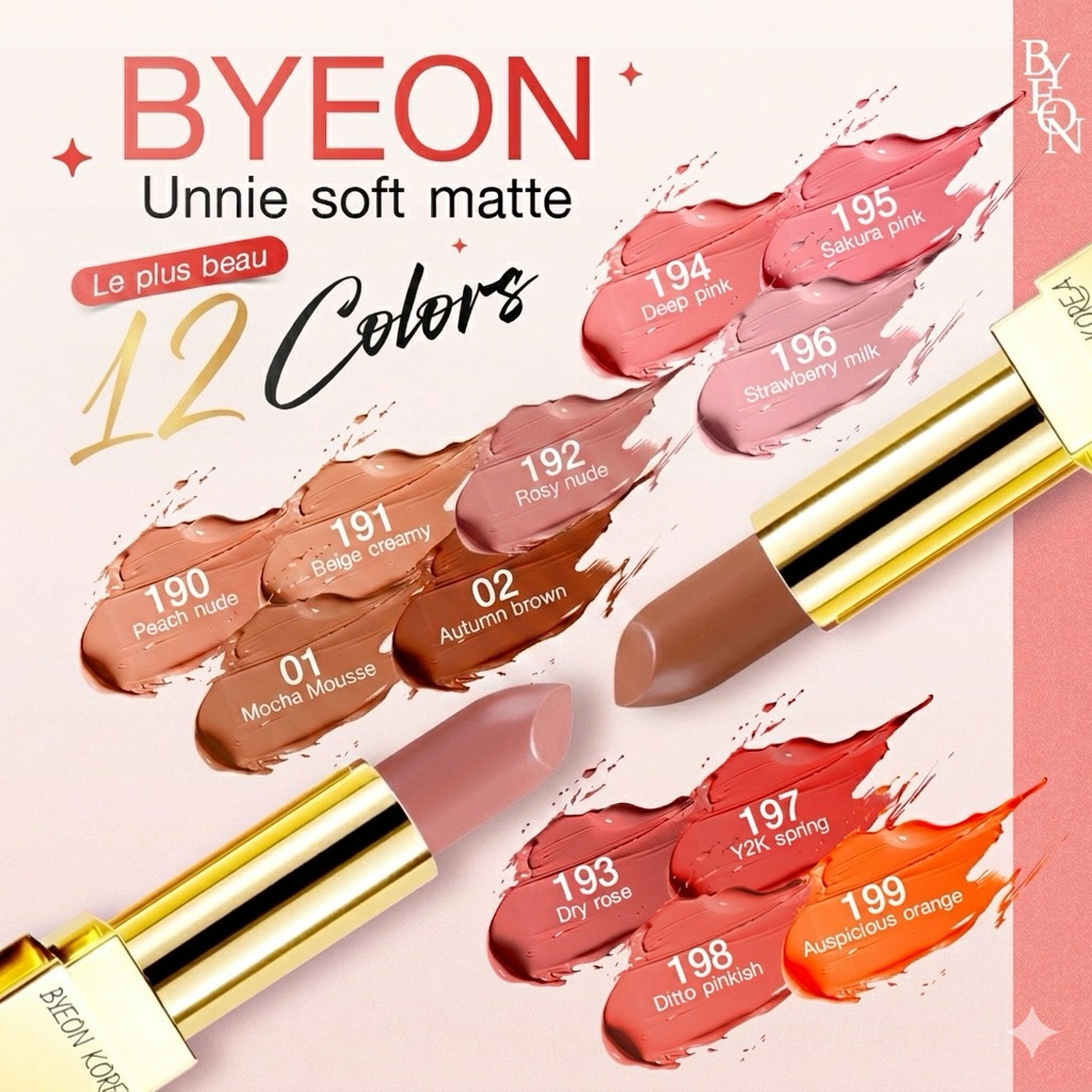 New Byeon Unnie Sofe soft matte 12 colors สีใหม่แท่งหมุนละมุนใจ12 สีสุดน่ารัก