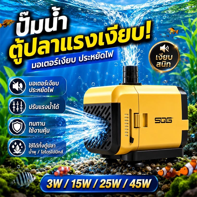 【เงียบสนิท】ปั๊มน้ำตู้ปลา 3W/15W/25W/45W/ ปั๊มน้ำตู้ปลาอะควา เสียงเงียบเเละประหยัดไฟ ใช้สำหรับตู้ปลา ใช้กับโต๊ะปลูกผักไฮโ