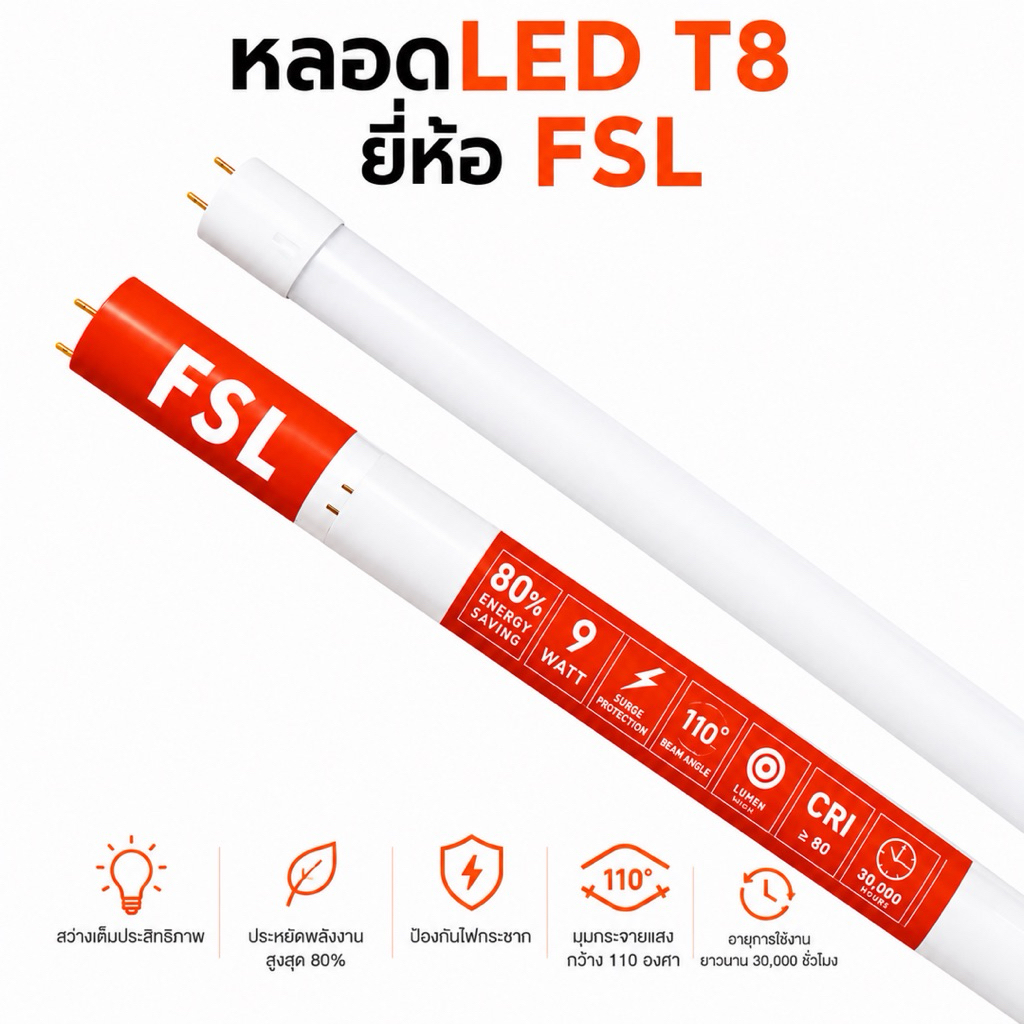 FSL หลอดไฟ LED Tube T8 9W ยาว 60cm / 18W ยาว 120cm / 30W ยาว 120cm