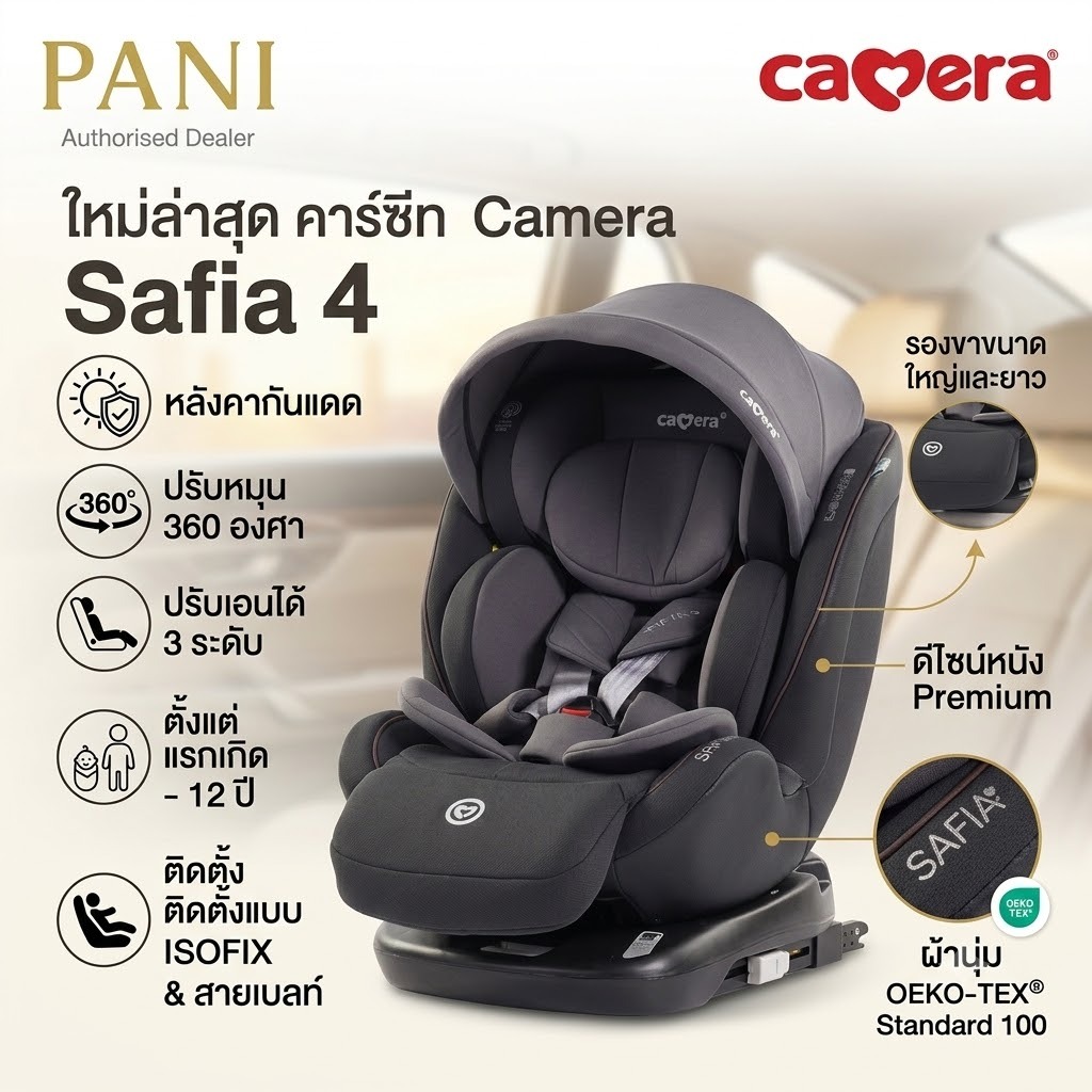 Camera carseat รุ่น safia4 (cs904jb,gy) มีบังแดด และรุ่น Safia 3 -Isofix แรกเกิด - 12 ปี หมุนได้ 360 องศา