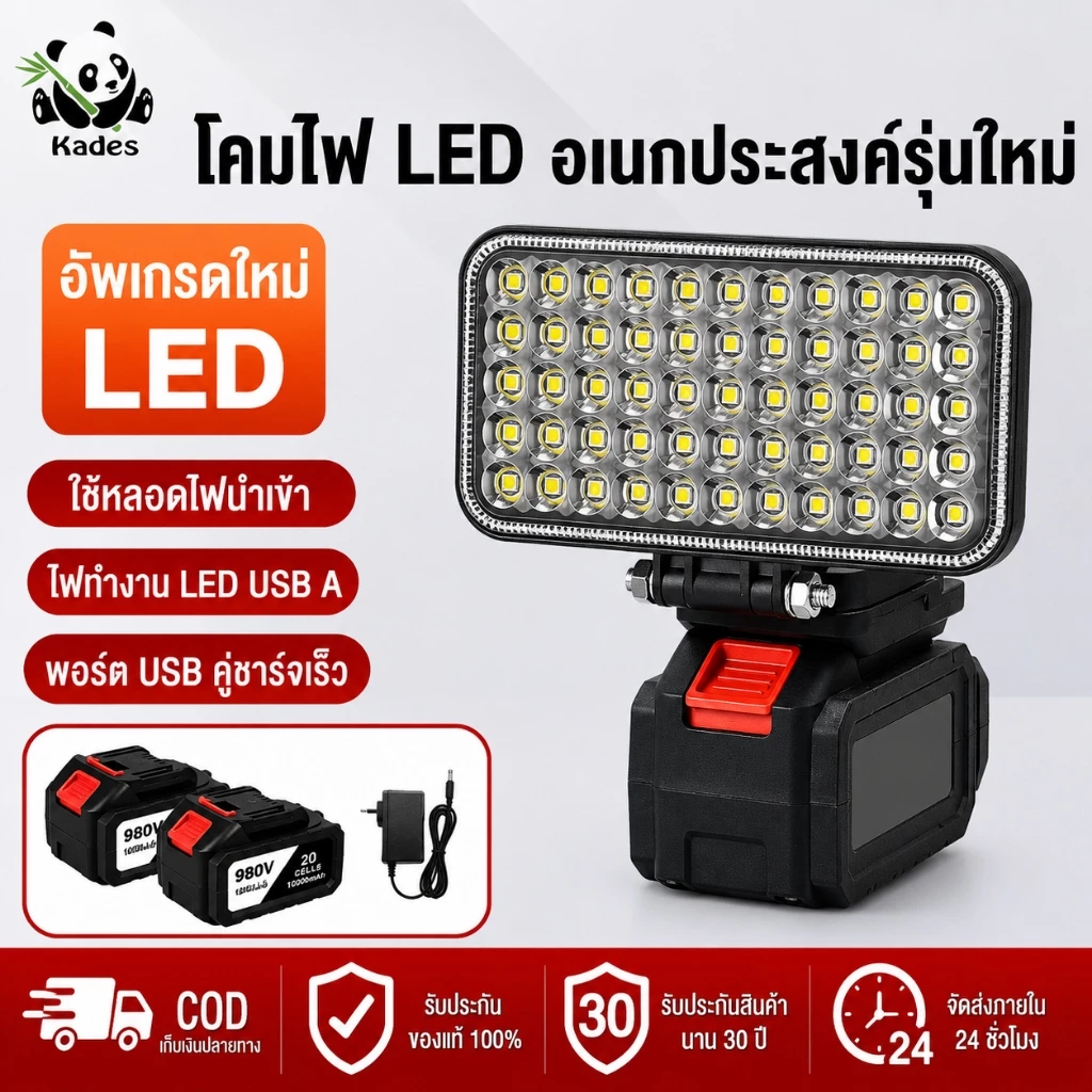 【รับประกัน30ปี】8นิ้ว ไฟ LED 21V แบตเตอรี่ลิเธียมขับเคลื่อน ทำงานไร้สาย ความสว่างสูง งแคมป์โคมไฟสำหรับ เอาท์พุทกลางแจ้งต