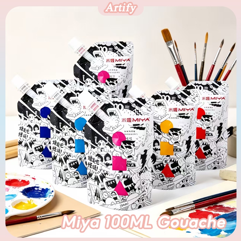 MIYA Gouache Paint 100ml สีแบบถุงเติม 54 เฉดสี พกพาสะดวก สีกวอชวาดรูปมืออาชีพ อุปกรณ์ศิลปะ สำหรับนักเรียน Jelly Gouache