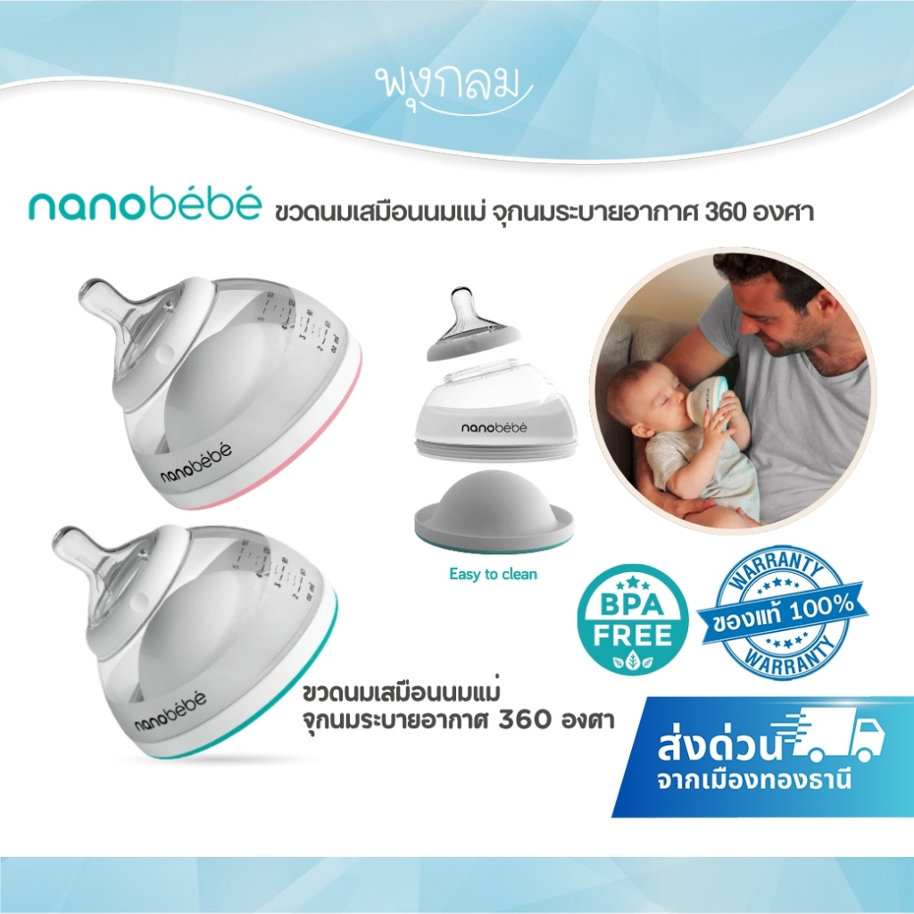 (ส่งด่วน) NANOBEBE ขวดนมเสมือนนมแม่ จุกนมระบายอากาศ 360 องศา ใช้ได้ตั้งแต่แรกเกิด