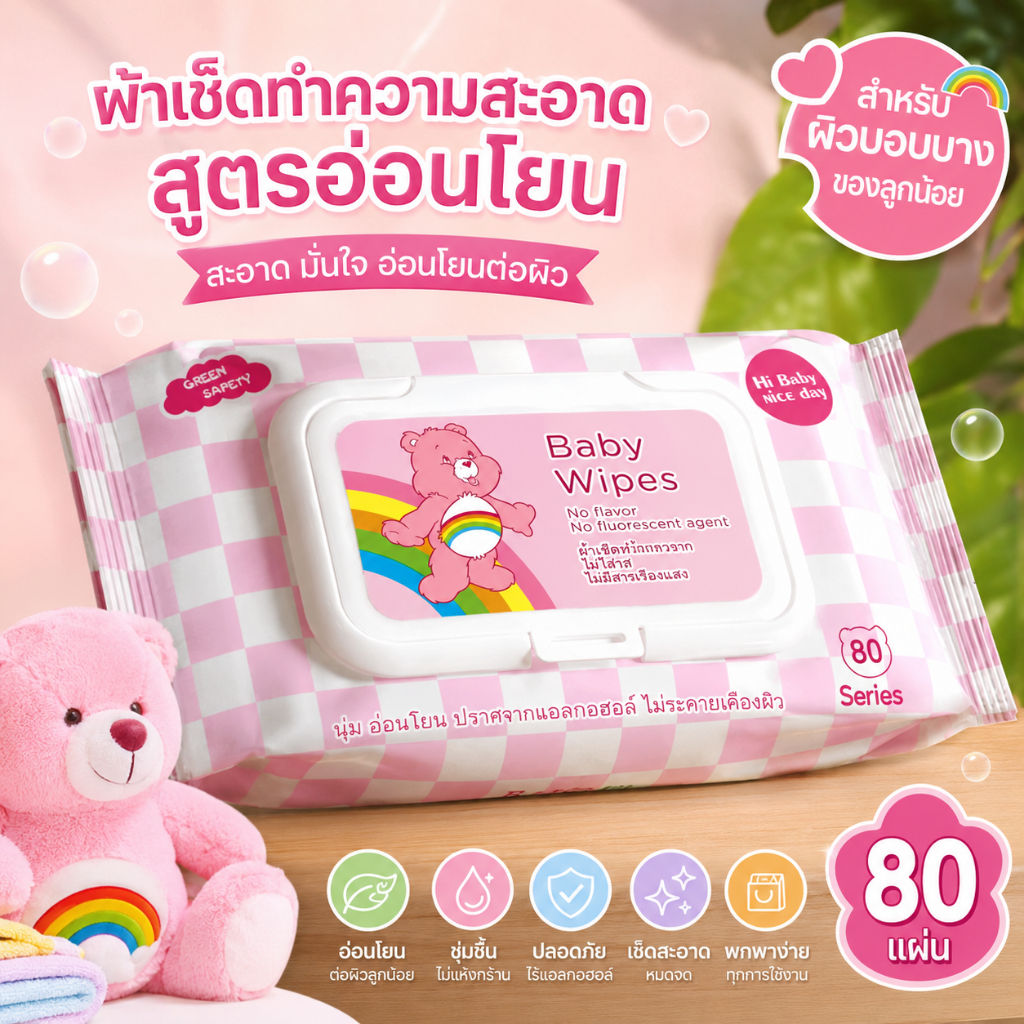 ทิชชู่เปียก สำหรับเด็กทารก เนื้อผ้านุ่มพิเศษ อ่อนโยน ไม่ระคายผิว 80 แผ่น พกพาสะดวก ใช้ได้ทุกที่