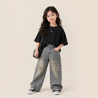 Hania kids พร้อมส่ง กางเกงยีนส์เด็กผู้หญิง น่ารักๆสไตล์เกาหลี-K4135525