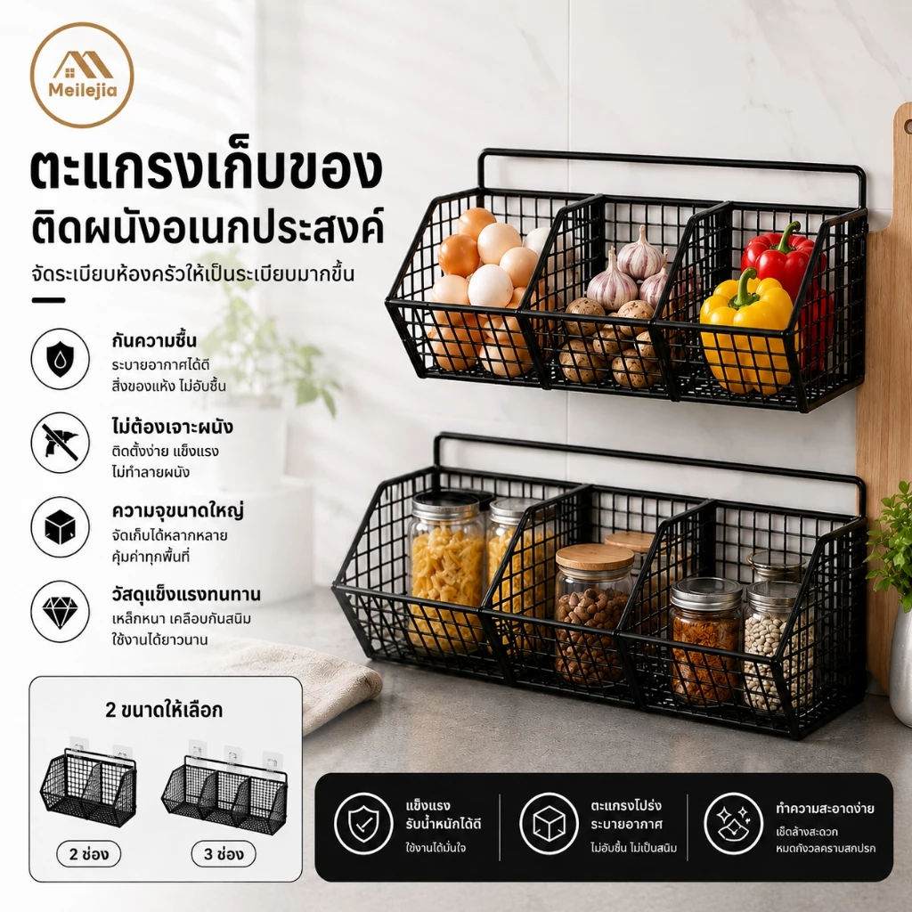 ห้องครัว หัวหอม ขิง กระเทียม ตะกร้าเก็บ ชั้นวางของ ติดผนัง ชั้นวางเครื่องปรุง สิ่งประดิษฐ์ ตะกร้าผัก ฟรีตู้เจาะ