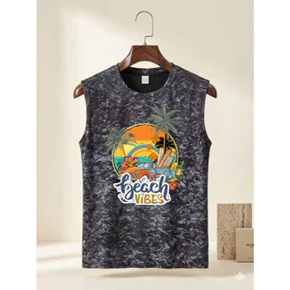 เสื้อยืดแขนกุด ลายชายหาด ใส่ได้ทั้งชายหญิง OP-1178