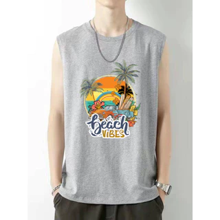 เสื้อยืดแขนกุด ลายชายหาด ใส่ได้ทั้งชายหญิง OP-1178