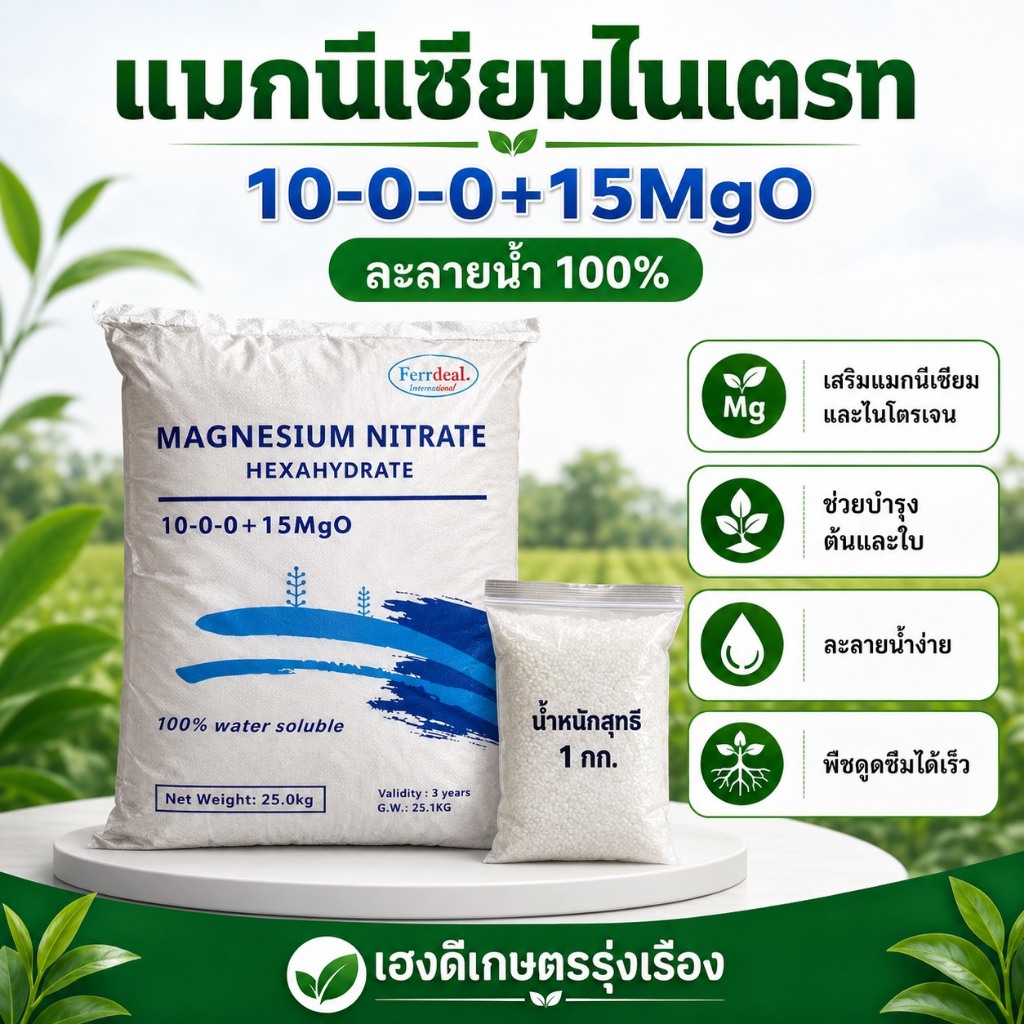 แม็กนีเซียมไนเตรท ปุ๋ย 10-0-0 + 15MgO แตกยอกดี บำรุงใบ เร่งใบแก่ น้ำหนักสุทธิ 1 กิโลกรัม