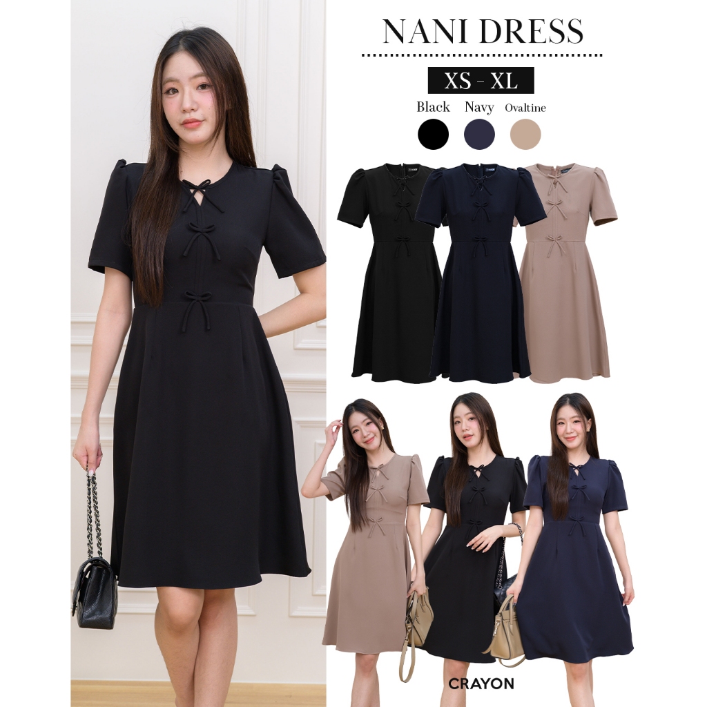 (XS-XL) Mandy dress - ชุดเดรสทำงาน ชุดทำงานผู้หญิง เดรสคอวี ทรงสวยสุภาพ - CRAYONBRAND