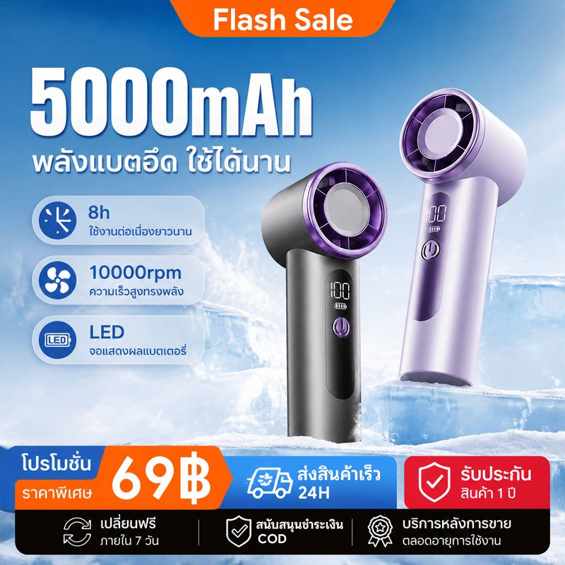 X98 พัดลมมือถือ ลมแรง 5เกียร์ mini fan พัดลมพกพา พัดลมพกพา ไม่มีเสียง USB แบตอึด หลังวิ่ง หลังออกกำลังกาย พกพาง่าย