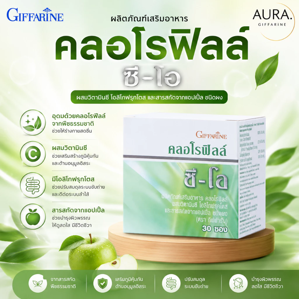คลอโรฟิลล์ กิฟฟารีน CHLOROPHYLL คลอโรฟิล คลอโรฟีน คลอโรฟิว ขับสารพิษ วิตามินซี ล้างสารพิษ