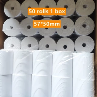 กระดาษแคชเชียร์ 57x50 มม. 50 ม้วน/ลัง กระดาษใบเสร็จ กระดาษความร้อน สำหรับเครื่องพิมพ์ POS