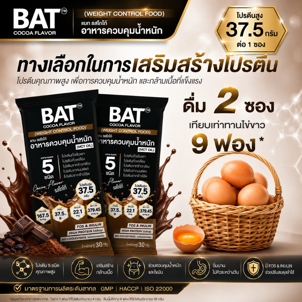 BAT™ ทดแทนมื้ออาหาร ( 1กล่อง/14 ซอง) สำหรับควบคุมหรือลดน้ำหนัก ลดหิว อยู่ท้อง โปรตีนสูง ไม่มีน้ำตาล thumbnail 5