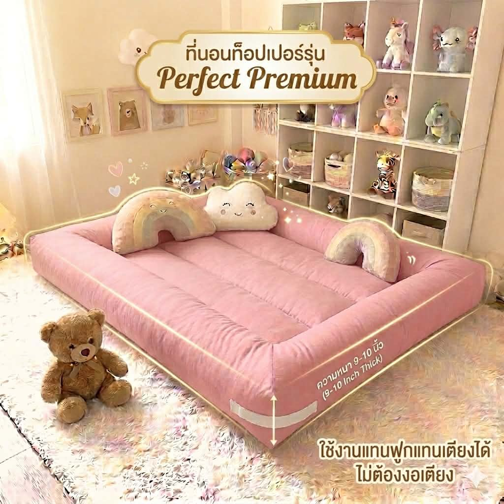 Topper รุ่นใหม่ Perfect Premium ปูพื้นนอนได้ไม่ง้อเตียง ความหนา 9-10 นิ้ว ใยหนาเกรด Premium 5 แผ่น
