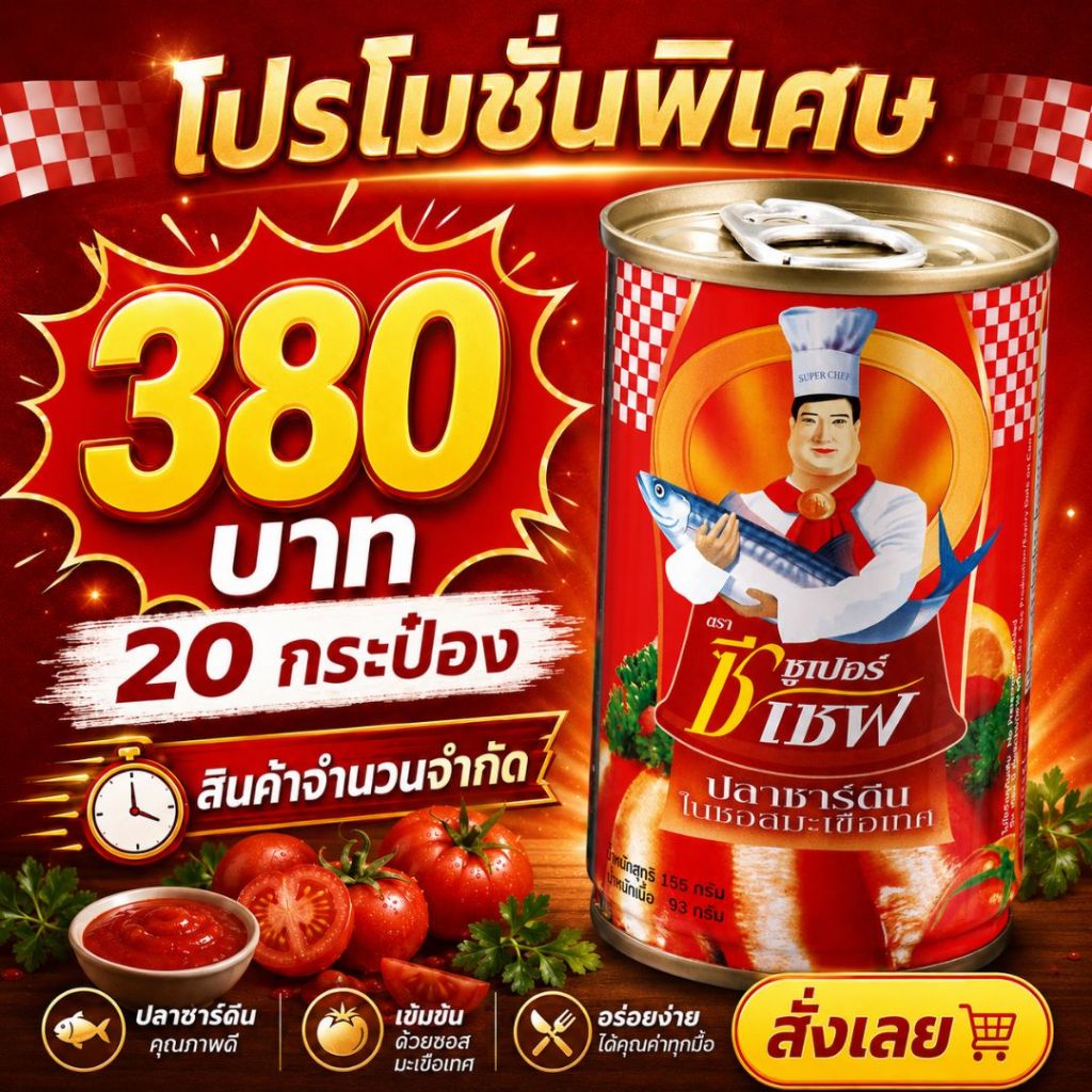 ขายดีที่สุด Super C-Chef ซูเปอร์ซีเชฟ รวมปลากระป๋องในซอสมะเขือเทศ/ซอสยำปลาร้า/ซอสเผ็ด
