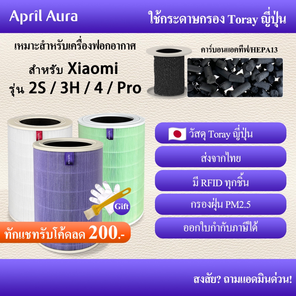 [เกรดศูนย์] ไส้กรองอากาศ Xiaomi รุ่น 4 / 4Pro / 4Lite / 3H / 2S กรอง PM2.5 มีชิป RFID (ลดฝุ่น/กลิ่น/ภูมิแพ้)