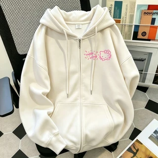 เสื้อฮู้ดซิปเปิดหน้าสำหรับผู้หญิง Hello Kitty ลายพิมพ์สีชมพู กันน้ำ แฟชั่นสตรีท ราคาพิเศษ พร้อมส่ง COD ได้เลย