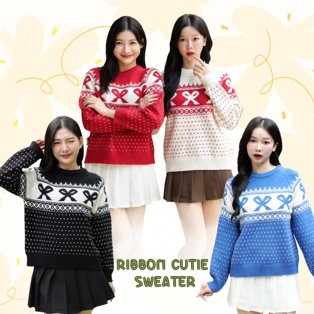 สเวตเตอร์ผสมขนวูล SW208 RIBBON CUTIE SWEATER
