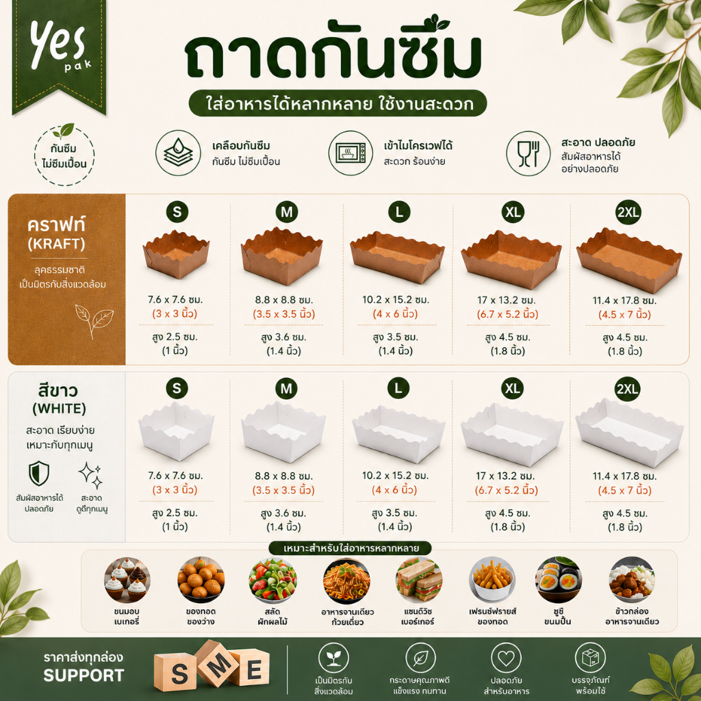 [100ใบ] ราคาส่ง ถาดกระดาษ เคลือบ PE กันซึม ถาดอาหาร ถาดขนม ราดซอส ฟู้ดเกรด แข็งแรง ไม่ยุ่ย