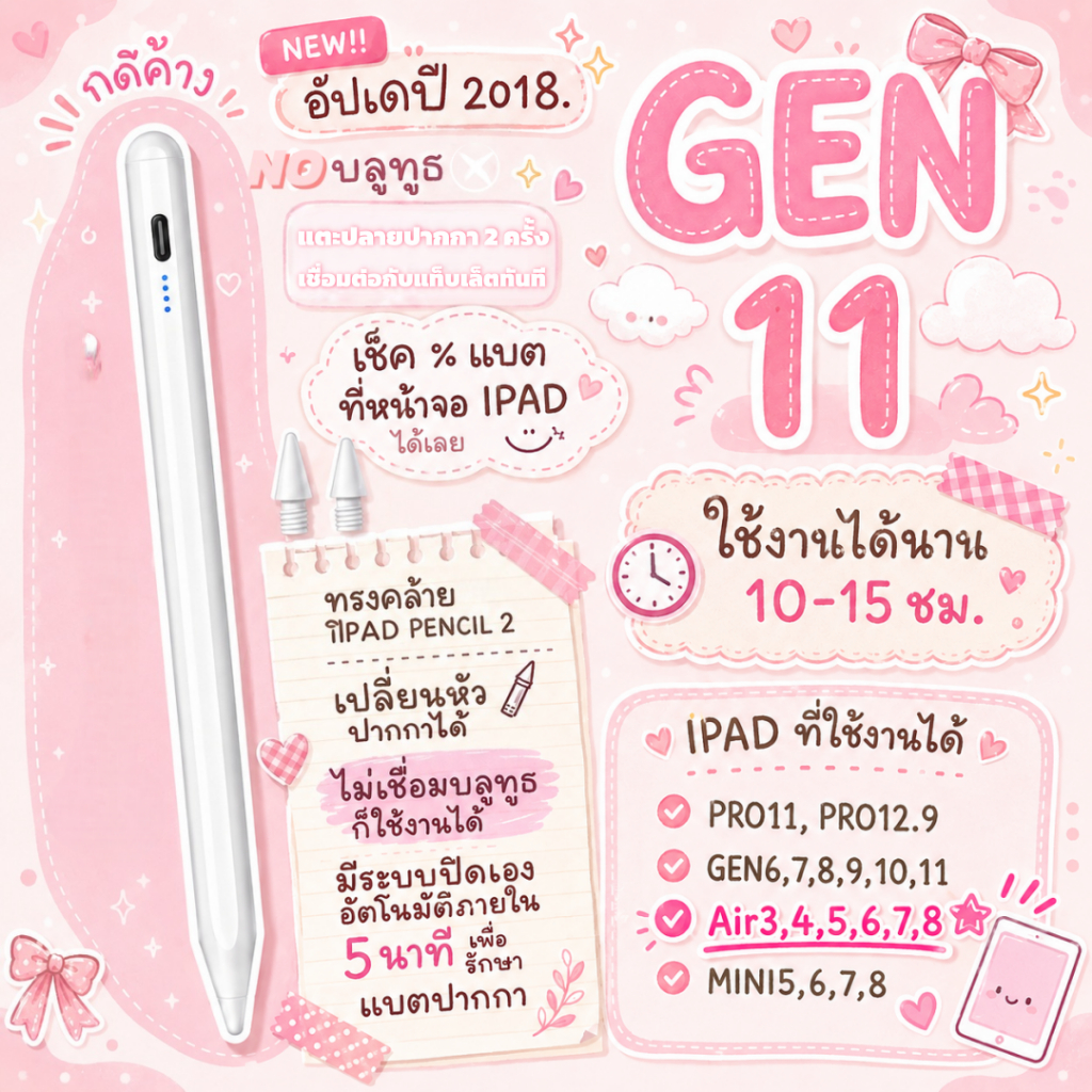 2026 Stylus pen ปากกาไอแพด สำหรับ Air8/7/6/5/4/3 Pro12.9/Pro11 A16 gen11 10,9,8,7,6 มินิ 6/5 ปากกาสไตลัส Stylus Pencil