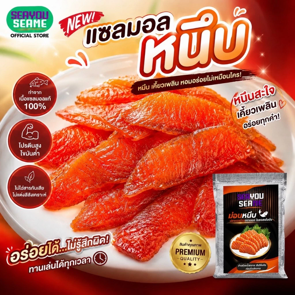 Seayou Seame ม่อนหนึบ แซลม่อนหนึบ รสดั้งเดิมต้นตำหรับ Chewy Salmon