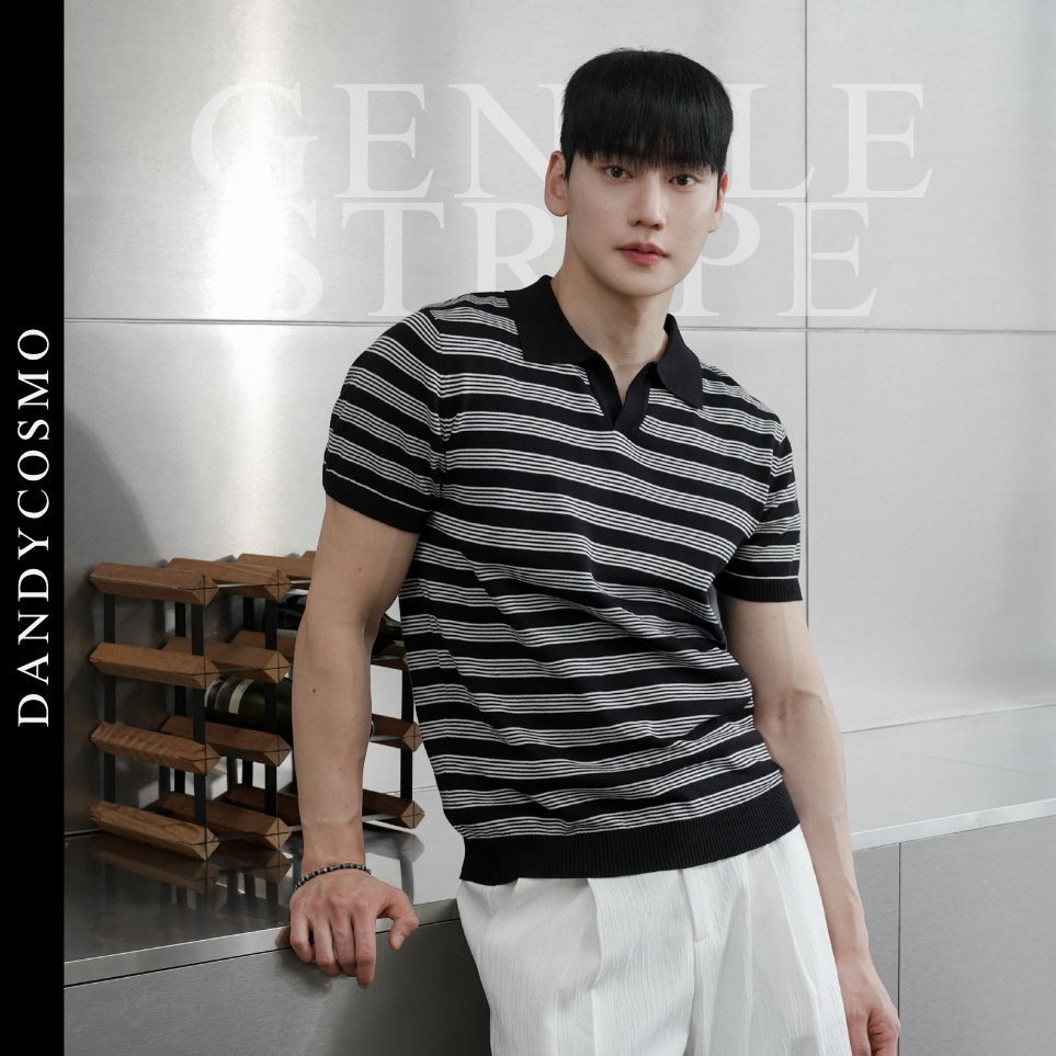 DANDY COSMO | [3สี] เสื้อไหมพรมลายเส้น รุ่น Gentle Stripe Knit Polo
