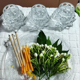 ชุดแก้วน้ำถวายพระ ฐานดอกบัว ลายสวยงาม ชุดแก้วน้ำถวายน้ำบนหิ้งพระ ชุดแก้ว+ฐานดอกบัว