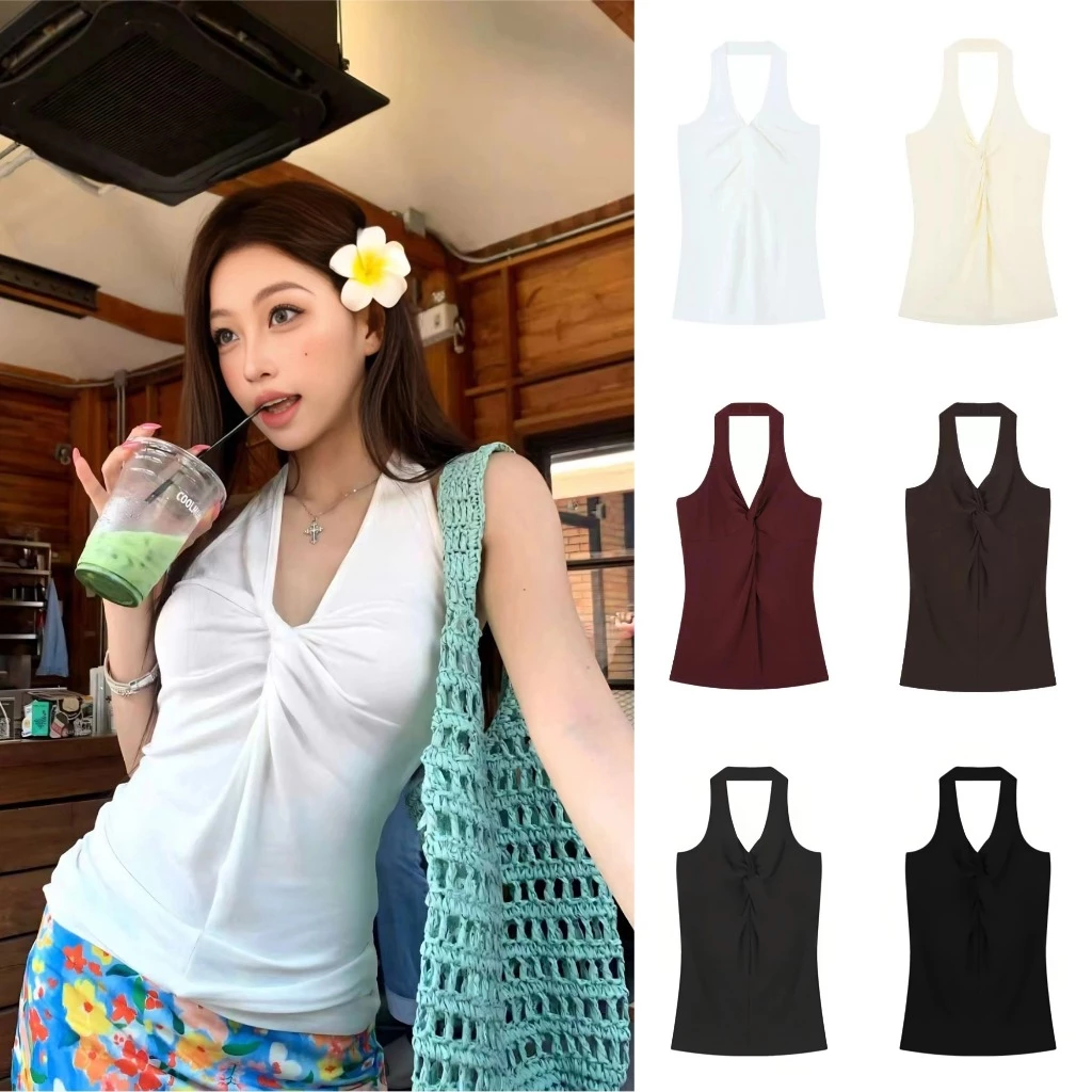เสื้อแขนกุดคอเต่า เสื้อกล้ามคอหอยคอวี ผูกหน้า มินิมอล สไตล์แคชชวล ใส่ไปเที่ยว สาวแซ่บใส่ได้ #1502436