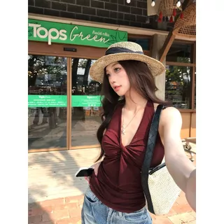 เสื้อแขนกุดคอเต่า เสื้อกล้ามคอหอยคอวี ผูกหน้า มินิมอล สไตล์แคชชวล ใส่ไปเที่ยว สาวแซ่บใส่ได้ #1502436