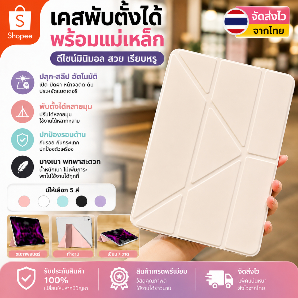 Yเคสป้องกันแบบพับได้สําหรับ Samsung Tab A9plus/S9 FE+/S9+/S10+/S7/S8 หลังใส วัสดุอะคริลิ เคสGalaxy A8 S6 lite