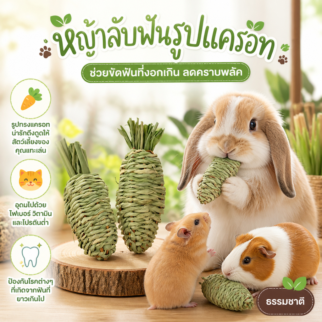 หญ้าลับฟัน ของเล่นกระต่าย หญ้าธรรมชาติ ลับฟันสัตว์เลี้ยง รูปแครอทแกสบี้ ชินชิลล่าแพรี่ด็อกทําด้วยมือ