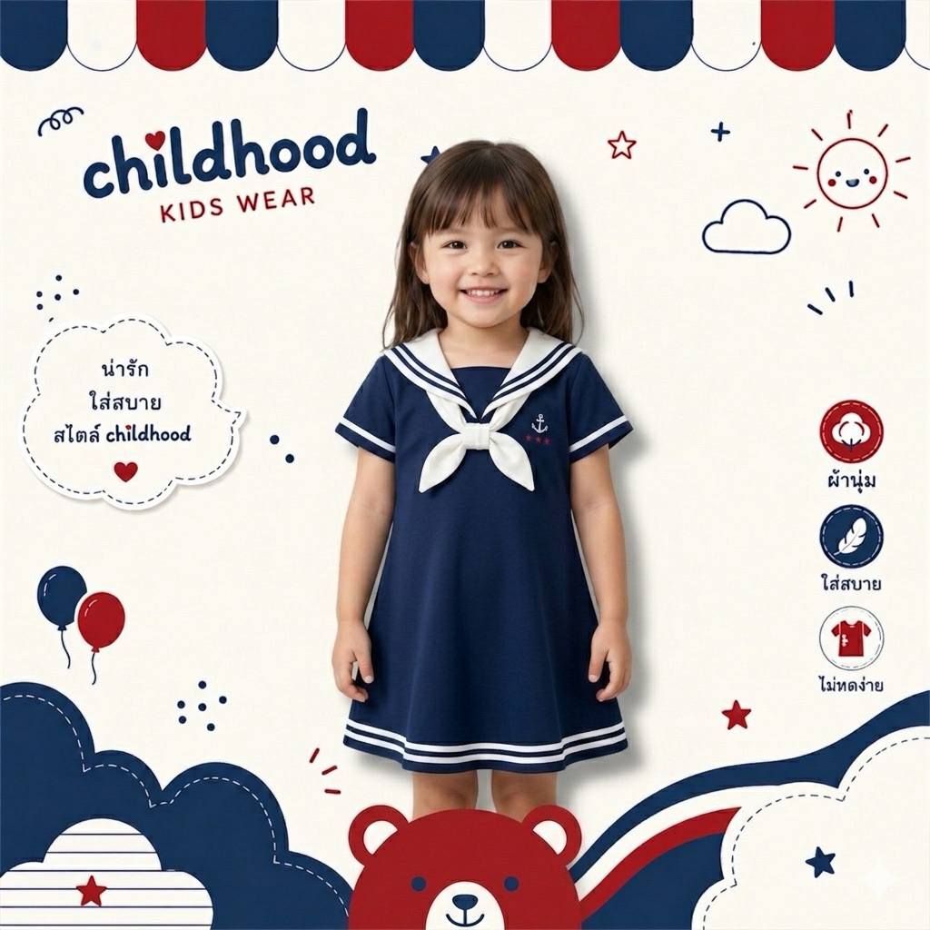 Childhood ชุดเดรสทหารเรือ มีกางเกงใน พร้อมส่งจากไทย รูปที่ 4