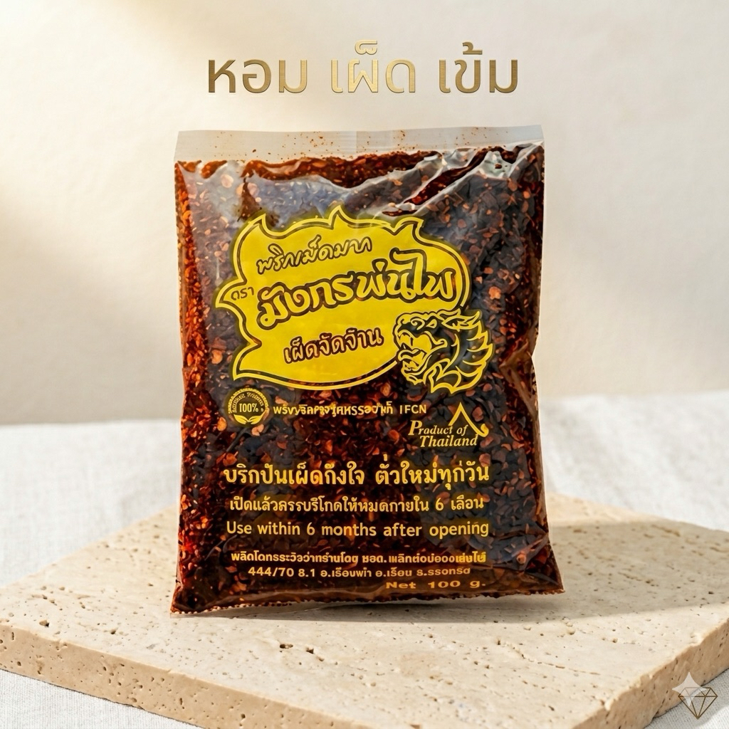 พริกป่นคั่วเตาฟืน หอม เผ็ด เข้ม พริกล้วน 100g(เข้ม100)