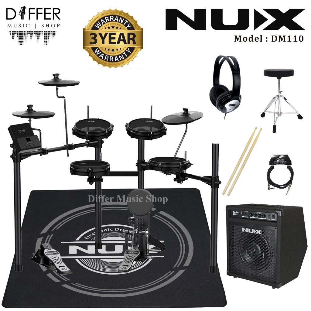 กลองไฟฟ้า NUX DM-110 หนังมุ้ง กระเดื่องจริง รองรับกระเดื่องคู่ ประกันศูนย์ 3 ปี