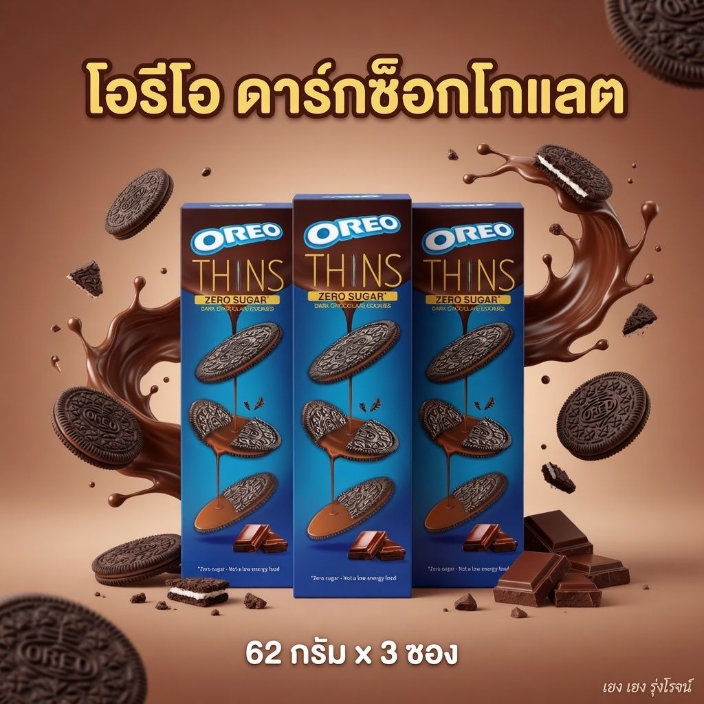[แพ็ค3กล่อง] โอรีโอ คุกกี้ ทินส์ ซีโร่ ชูก้า ดาร์กช็อกโกแลต 62 กรัม/กล่อง