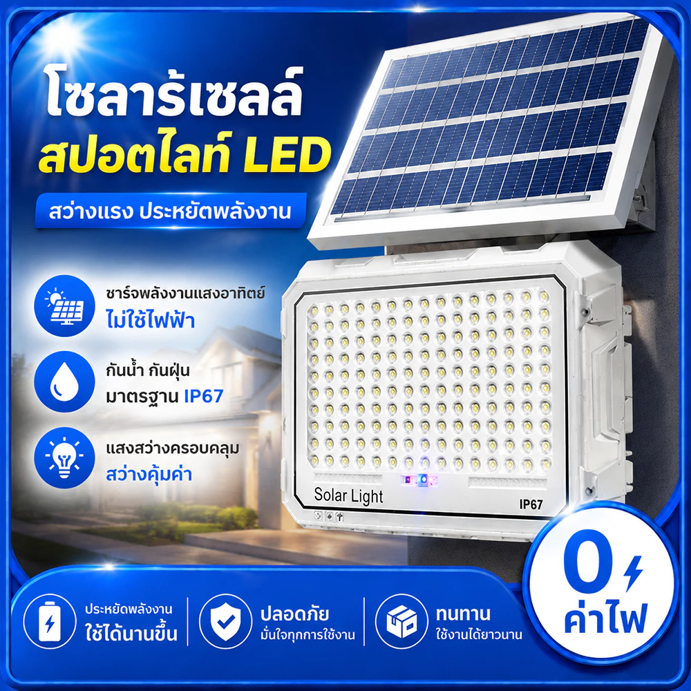 ไฟโซล่าเซลล์ 150000W ซื้อ 1 แถม 1 Solar Light กันน้ำ กันฟ้าผ่า แสงสีขาว สว่างอัตโนมัติเมื่อฟ้ามืด จับเวลาระยะไกล